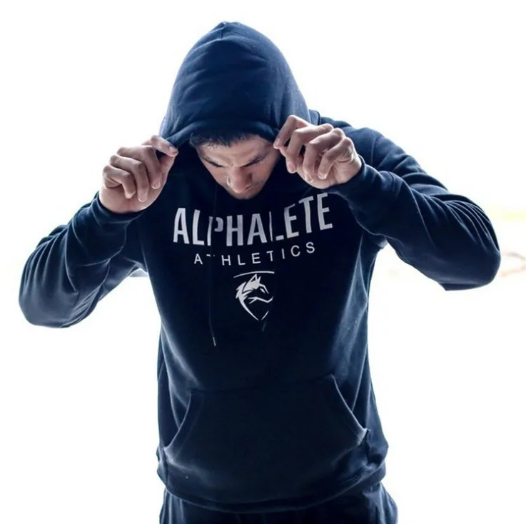ALPHALETE, мужские толстовки для тренажерного зала, для тренажерного зала, для фитнеса, бодибилдинга, толстовка, пуловер, Спортивная мужская куртка с капюшоном для тренировок, одежда - Цвет: Черный