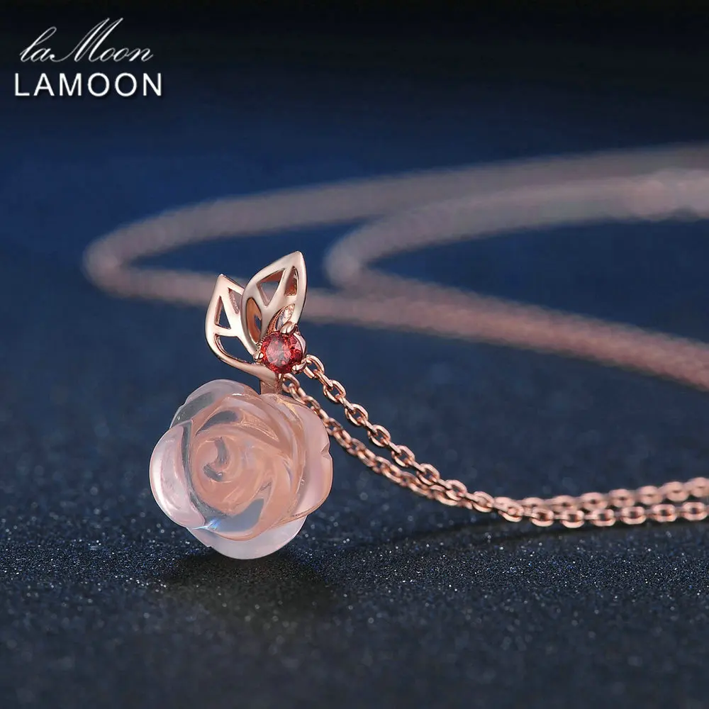LAMOON Rose Flower 925 Sterling Silver Chain Necklace&ampPendent For Women 100% Natural Gemstone Quartz Fine Jewelry LMNI025 | Украшения и