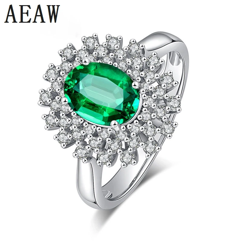 

2.Ct Oval Shape Emerald Ring AAA Lab Created Green Colombian Emerald with Moissanite Setting Solid 14K White Gold For Women