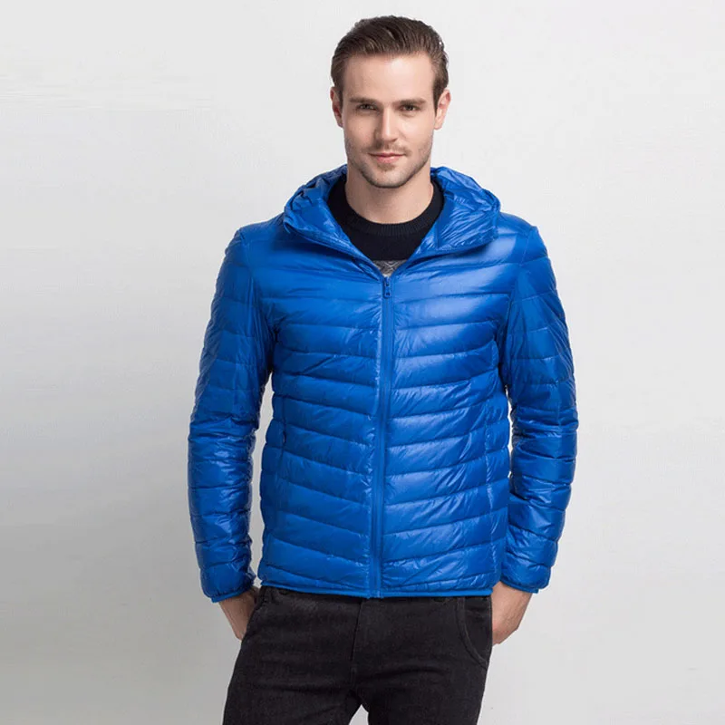 Новинка 2017 модный однотонный белый пуховик на утином пуху Мужская Легкая
