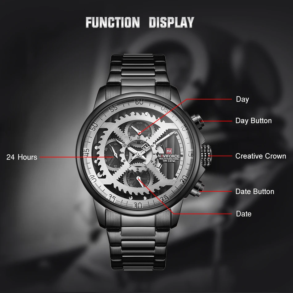 NAVIFORCE часы мужские модные повседневные спортивные часы Лидирующий бренд водонепроницаемые военные кварцевые 24 часовой циферблат Мужские часы Relogio Masculino