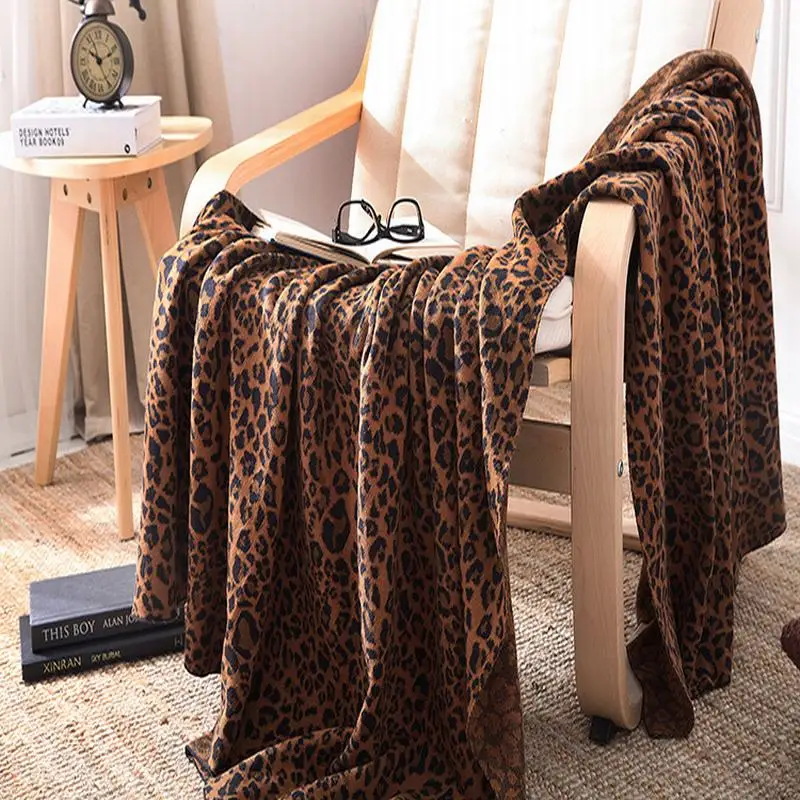 Cotton Spring Autumn A Class Europe American Modern Leopard print Home Travel Airplane Solid Rectangle Knitted Thread Blanket | Дом и сад