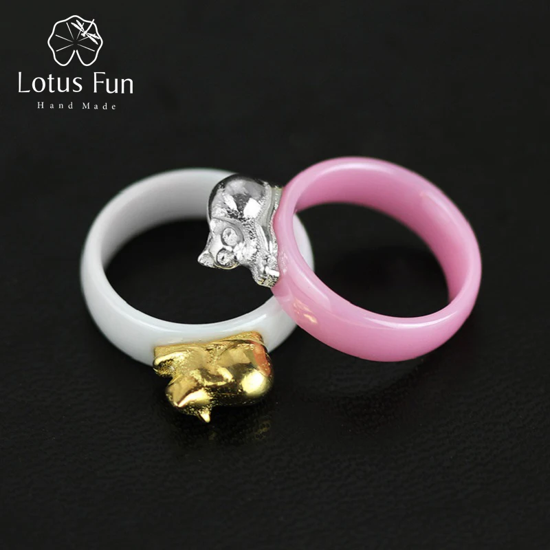 Lotus Fun реальные 925 Серебро Природный ручной дизайнер ювелирных украшений очень мило Босси Cat кольца для женщин Bijoux
