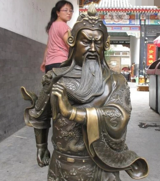 SCY 37 &quotкитайские из чистой бронзы Dragon Guan Gong GuanYu warrior с двойными краями статуя меча