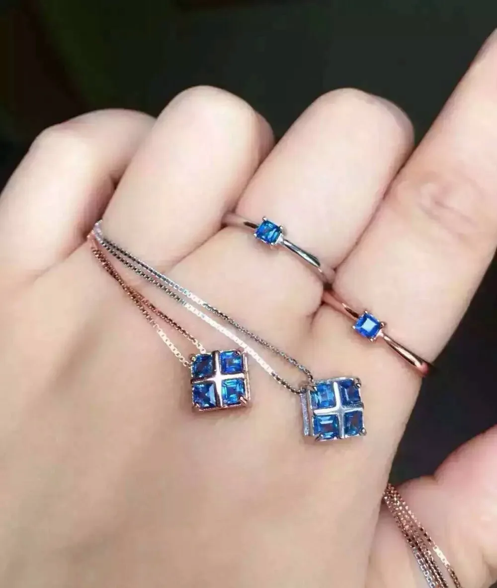 Женский ювелирный комплект из серебра 925 пробы с натуральным сапфиром|jewelry sets|fine