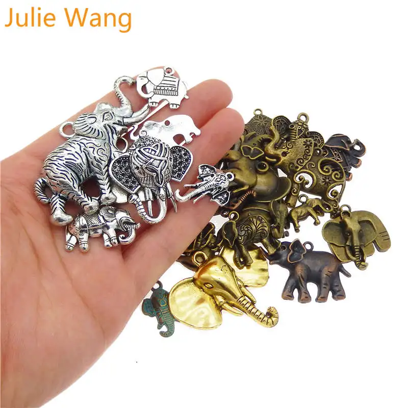 Julie Wang 10 шт. подобраны в случайном порядке украшения в виде слонов сплава животных античный бронзовый серебристый ожерелье браслет ювелирные изделия изготовление аксессуаров