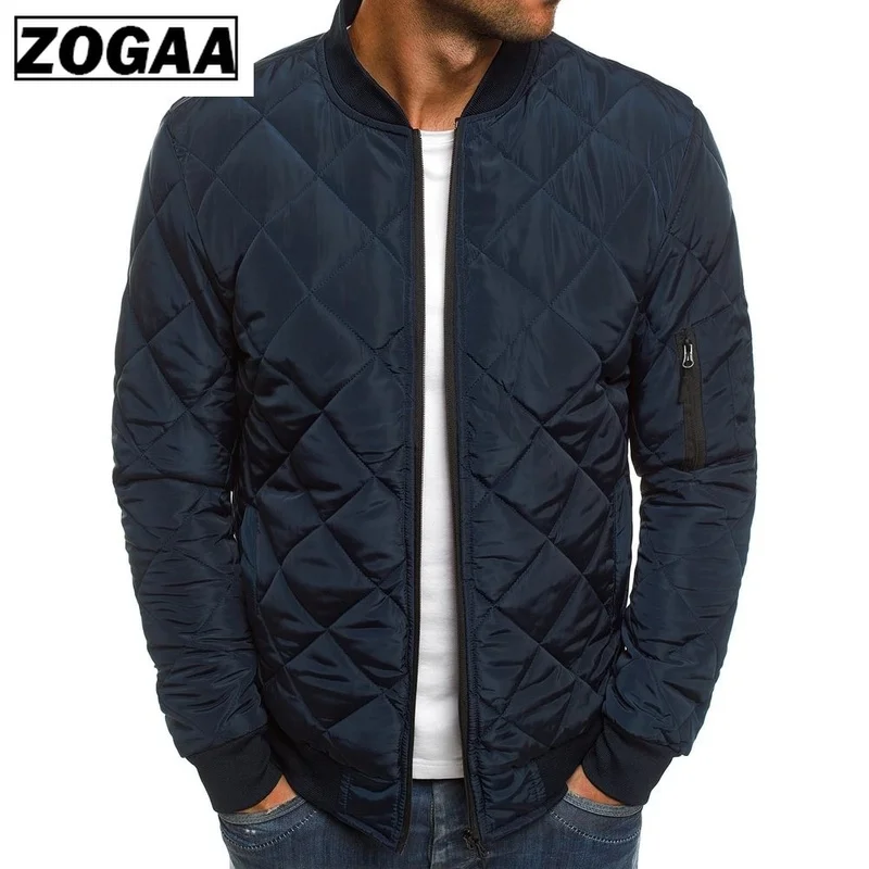 ZOGAA Men Autumn Casual Plaid Parkas Cotton-padded Jacket Solid Zipper Puffer Jacket Mens Winter Jackets and Coats 6 colors