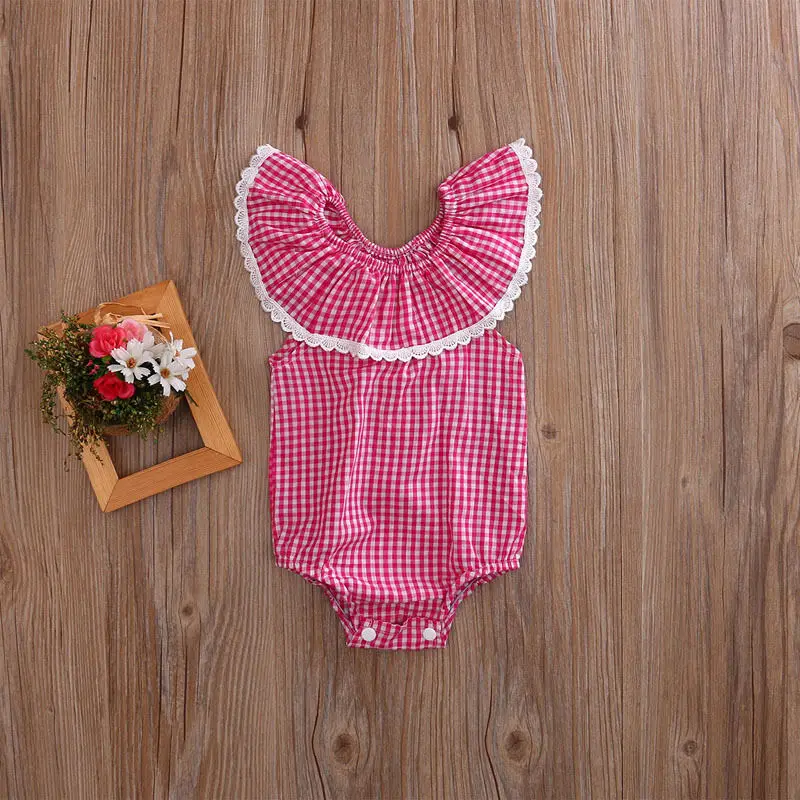Милая одежда для малышей комбинезон в клетку новорожденных девочек без рукавов с