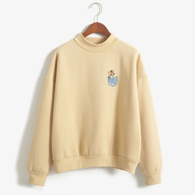 

Kawaii Pocket Cat Cartoon Print Sweatshirt Women Fleece Hoodies Funny Casual Female 2017 Harajuku Moletom Feminino Pullover
