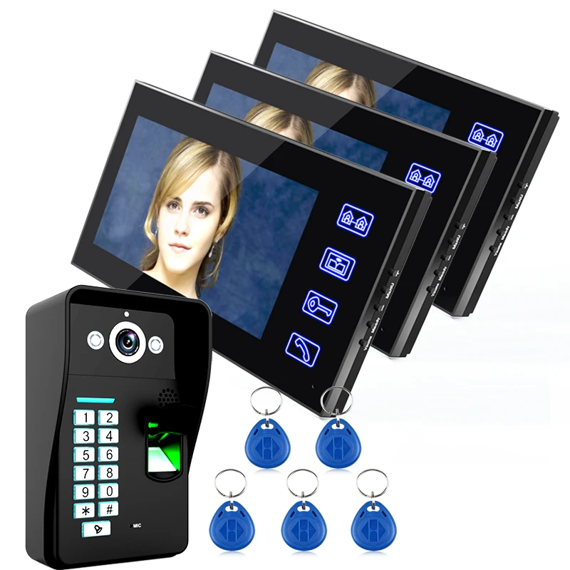 

Ennio Touch Key 7 "ЖК-дисплей, видеодомофон, домофон с контролем доступа по отпечатку пальца, 1 камера + 3 монитора