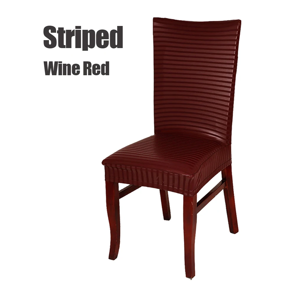 Striped Wine Red Новое поступление 1 шт. черный/кофейный/серый/фиолетовый многоцветный Водонепроницаемый и маслостойкий Чехол для стула из искусственной кожи для домашнего декора столовой - Цвет: Striped Wine Red