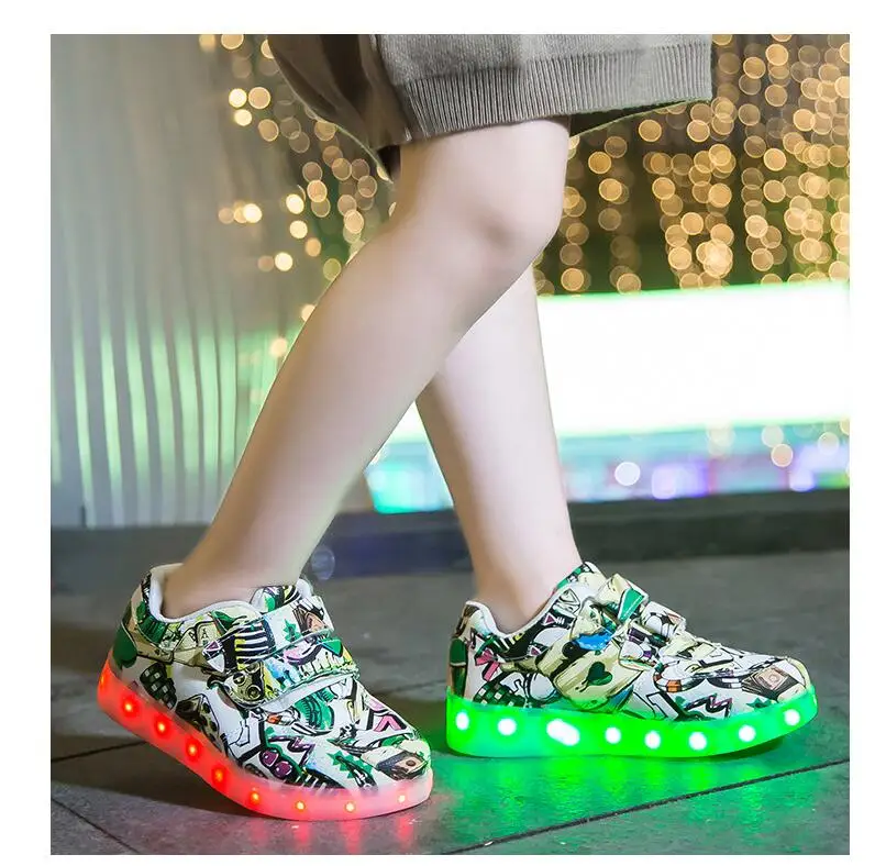 USB Charger children led shoes for Boy&ampGirl glowing sneakers Kids Light Up slippers Casual Luminous Sneakers | Детская одежда и