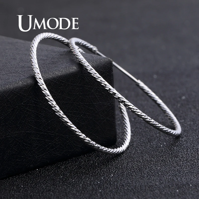 UMODE New 925 Sterling Silver Geometric Big Hoop Earrings for Women White Gold Simple Earring Jewelry Gift ALE0335 | Украшения и