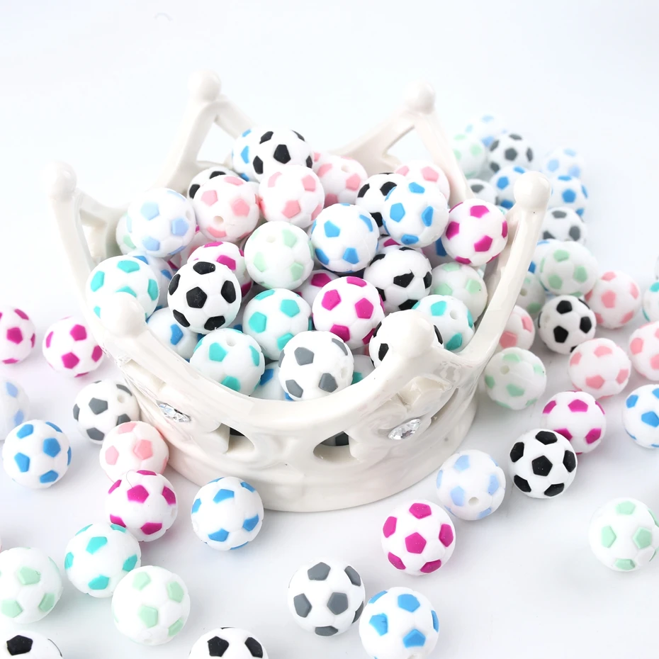 Bite Bites 5PC Cute Football Shaped Silicone Beads 15mm DIY Jewelry Accessories Necklace Made Soccer Food Grade Baby Teether