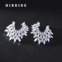 hibride luxury design marquise cut cubic zircon women birdal stud earrings accessories boucle doreille jewelry e 926