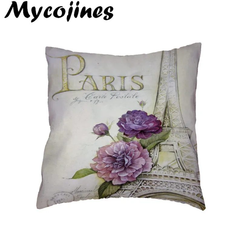 Романтичный Чехол на подушку с Парижской башней и розой 45*45 см квадратная красная