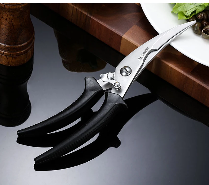 Stainless Steel Kitchen Scissors Fish Bone Shear Strong Automatic Rebound Multi-function Scissors Meat Vegetable Cutting Gadget