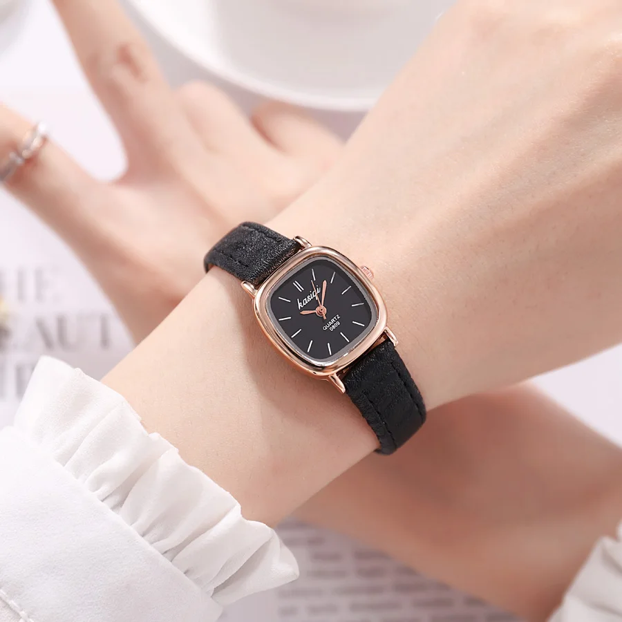 2018 модные повседневные женские часы с черным кожаным ремешком квадратные