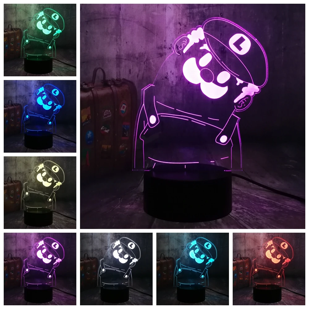 Новые милые фигурки супер Марио игра Луиджи 3D светодиодный ночсветильник 7