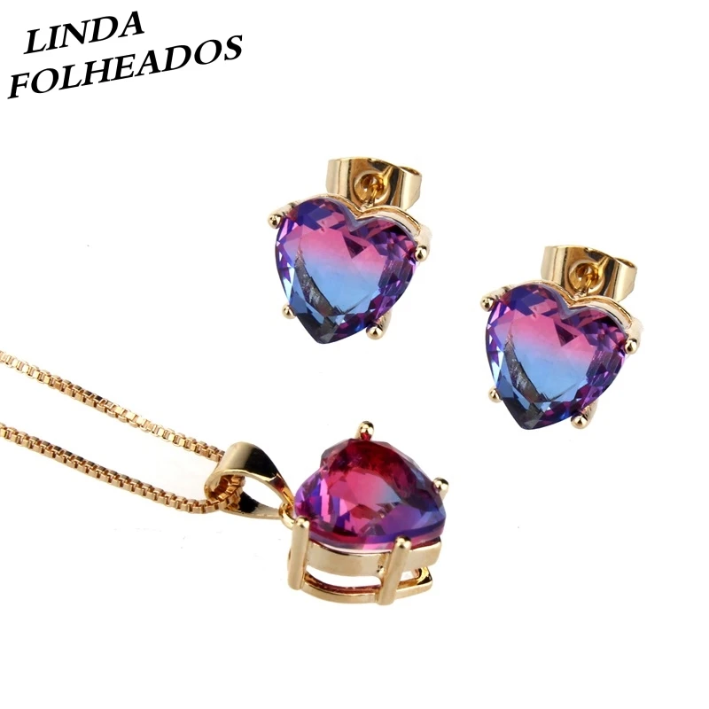 Новый модный золотистый медный многоцветный кубический цирконий уникальное изящное ожерелье в форме сердца ювелирные изделия для женщин подарок.