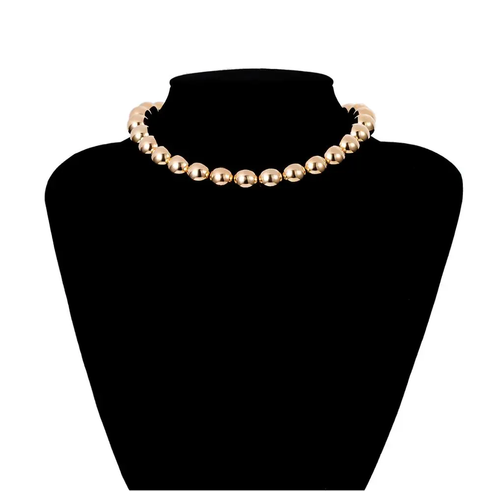 

IngeSight.Z Punk Gold Color Beads Short Necklace Clavicle Chain Statement Simple Minimalist Choker Necklace Collar Women Jewelry