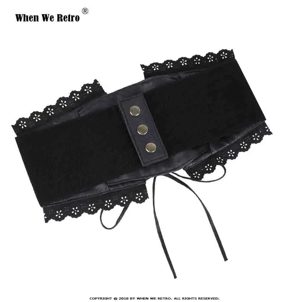 When We Retro Vintage Hollow Carved Design Leather Belt Women Black Wide Stretch Elastic Cinch Waist Trimmer Belts VB0013 | Аксессуары