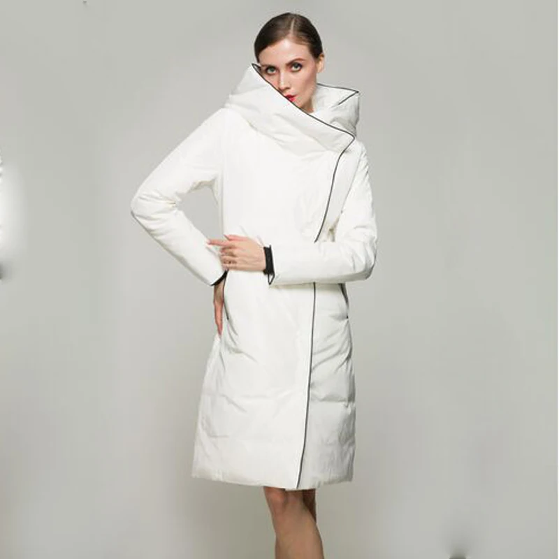 Женское длинное пуховое пальто парка на белом утином пуху в европейском стиле