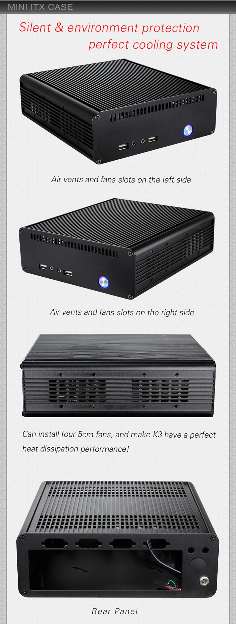 Realan K3 Mini Itx чехол алюминиевый настольный компьютер ПК Шасси для офиса поддержка OEM