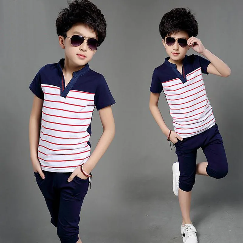 Комплекты летней одежды для мальчиков рубашка и штаны из 2021 хлопка повседневные