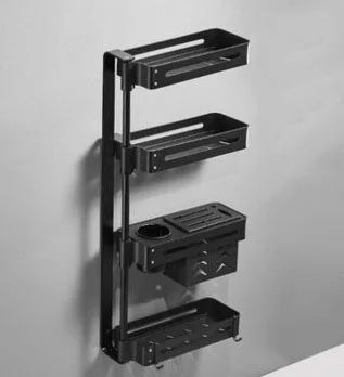 4 Layers B Black Кухонные стеллажи из алюминиевого сплава, держатели, вращающийся многослойный настенный стеллаж для приправ, ванная душевая кабина хранение 08162 - Цвет: 4 Layers B Black