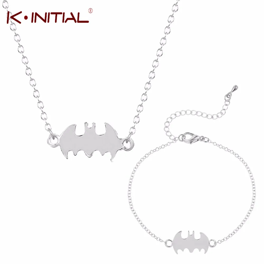 Kinitial 2 шт. Bat кулон Цепочки и ожерелья/браслет комплект ювелирных изделий