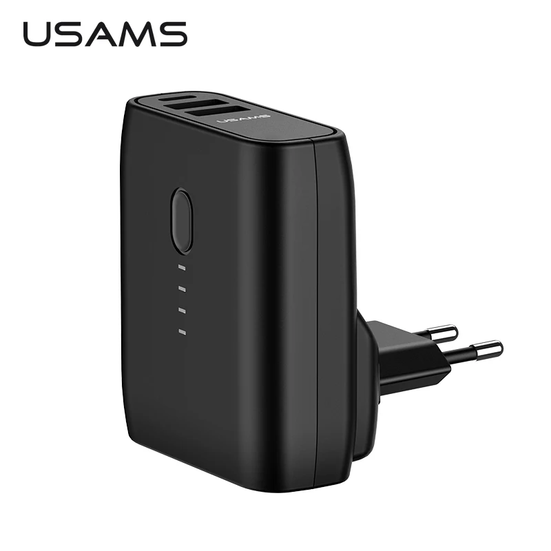 USAMS 2 в 1 USB зарядное устройство 5000 мАч Внешний аккумулятор сложенный EU/US штекер