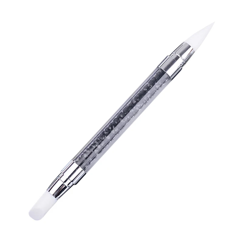 

2 Way Rhinestone Crystal Nail Art Brush Pen Silicone Head Hollow Carving Dotting Tools KG66