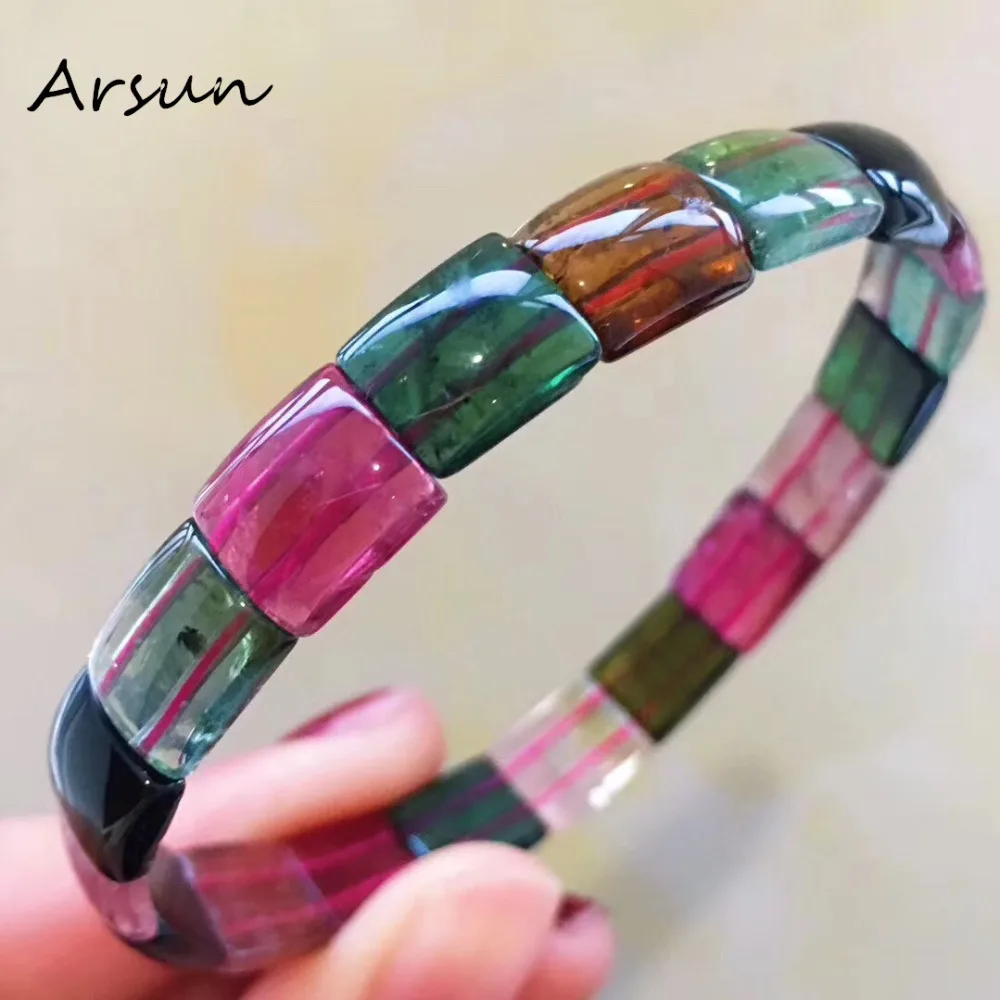 Wholesale Natural Tourmaline Stone Bracelet Women Fine Jewelry Pink and Green Color High Quality Free Shipping | Украшения и