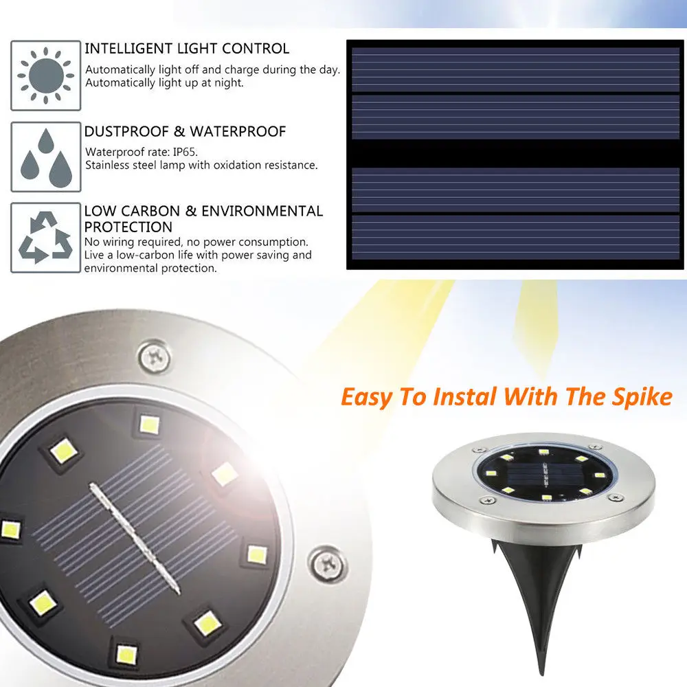 4 шт. упак. 8 светодиодных теплых белых точечных солнечных ламп наружная лестница