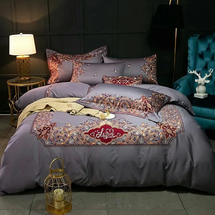 Фиолетовый Новый 120S Египетский хлопок Роскошная вышивка королевский комплект