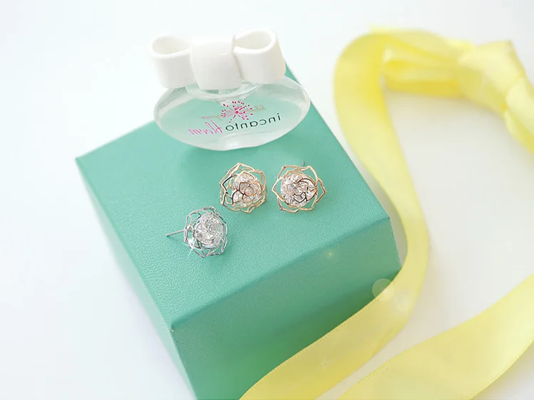 Женские серьги гвоздики с цветком розы из стерлингового серебра 925 пробы