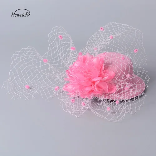 Для женщин леди чародей Мини Top Hat Кепки коктейльное вечерние головной убор свадебный цветок невесты Головные уборы ручной работы - Цвет: Pink