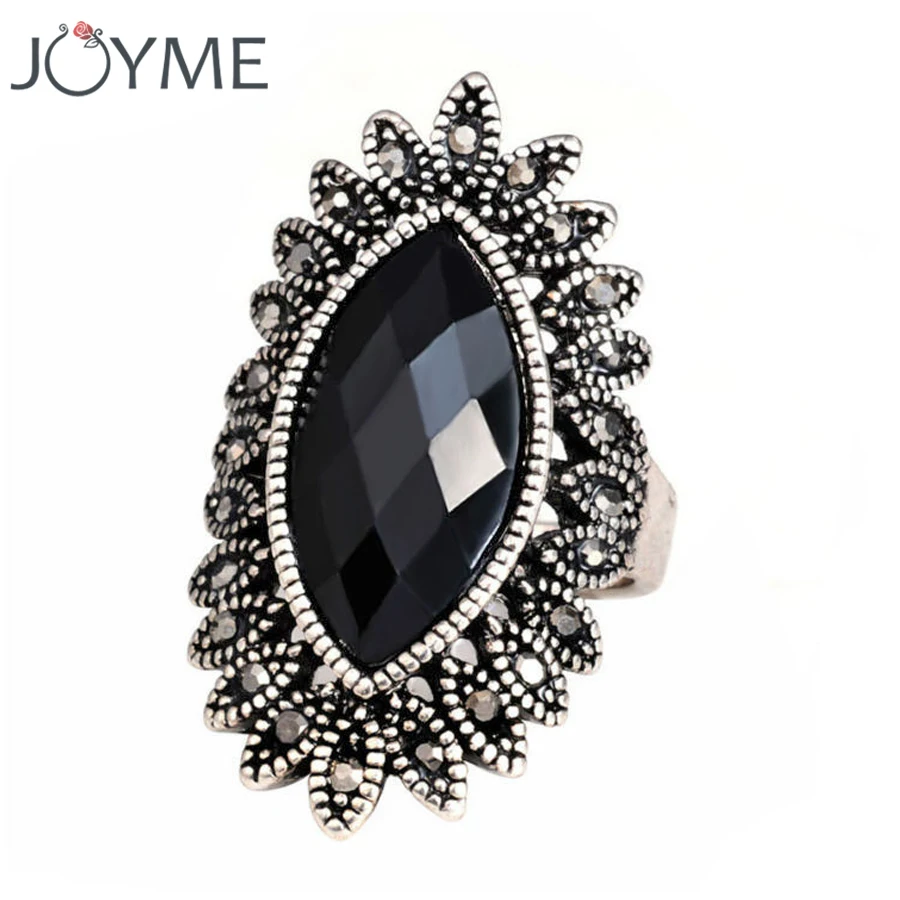 Женское Винтажное кольцо Joyme серебряное с черным кристаллом из фианита в стиле