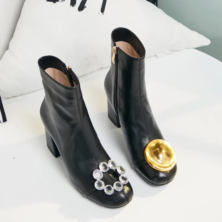 Женские ботильоны из коровьей кожи MLJUESE черные повседневные ботинки с круглым