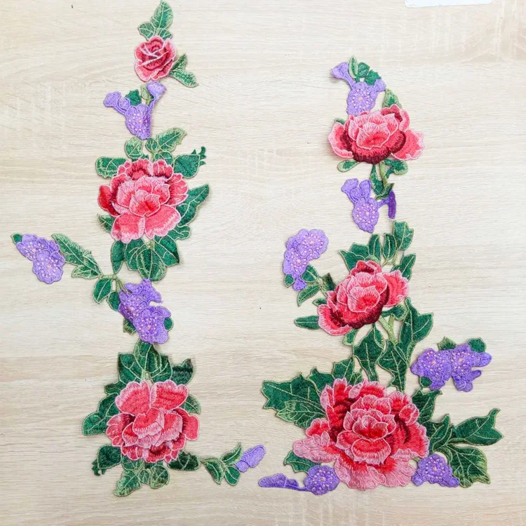 1Set Pink Rose Flower Embroidery Patches for Clothes DIY Clothing Sewing Applique Collar | Дом и сад