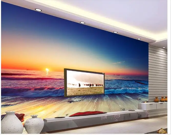 3d customized wallpaper wall Sunrise seaside scenery backdrop custom photo living | Обустройство дома