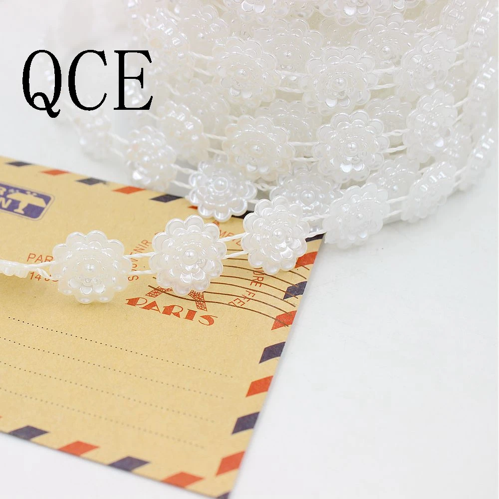 Free Shipping 1 Meter Size 16mm Flower Craft ABS Half Round Flatback Imitation Pearl Beads Chain For DIY Decoration | Дом и сад
