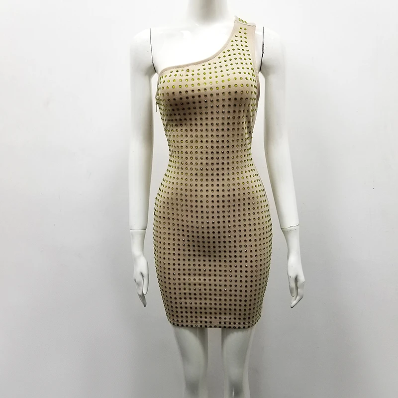 Летний стиль сексуальный на одно плечо с бриллиантами женское платье 2019