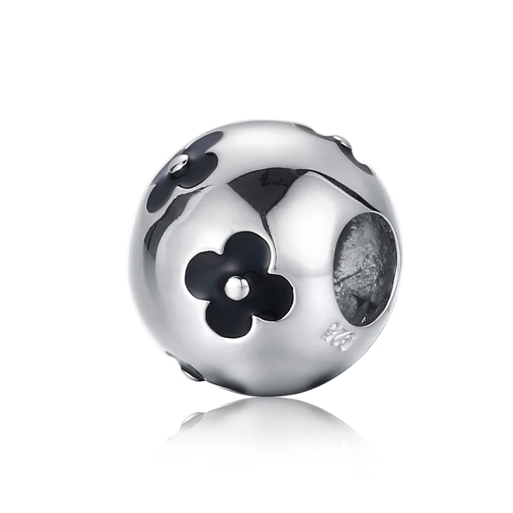 100% 925 Sterling Silver Bracelets Bangles DIY Pan Bracelet Jewelry Black Pink Plum Flower Football Bead Charm For Women | Украшения и