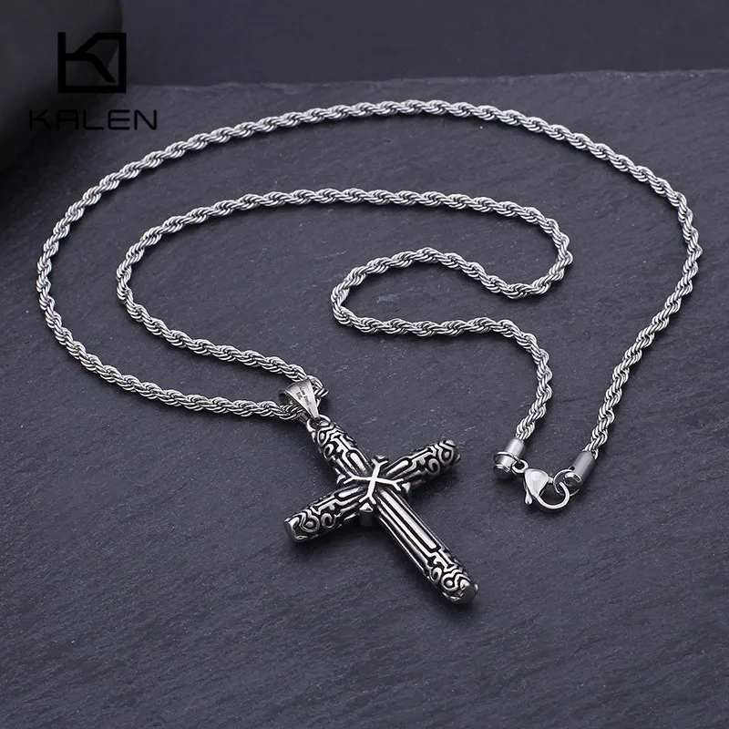 Stainless Steel Fashion Double Cross Pendant Necklace For Men Christian Prayer Crucifix Chain Jewelry | Украшения и аксессуары