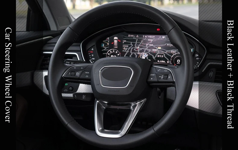 LQTENLEO черная натуральная кожа DIY ручной сшитый чехол рулевого колеса автомобиля для Audi A4 Q7
