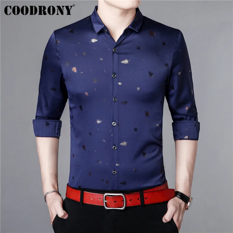 COODRONY, мужская рубашка, осень, Бизнес Стиль, повседневные рубашки, длинный рукав, хлопок, рубашка для мужчин, уличная мода, рубашка с цветочным принтом, Masculina 96013