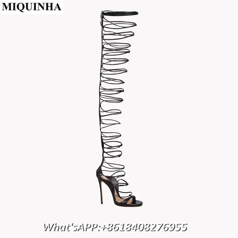 MIQUINHA Гладиатор Женщина Выдалбливают Обувь Кожа Связали открытым Носком Крест