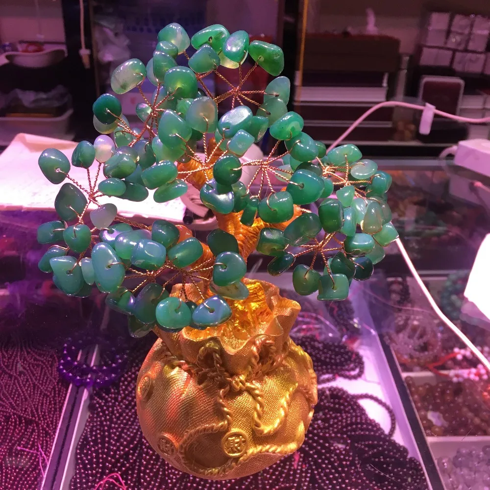 

388g Natural Green Aventurine Crystal Money Tree New Year's Products Mini Christmas Tree Feng Shui Wealth Luck Home Decoration